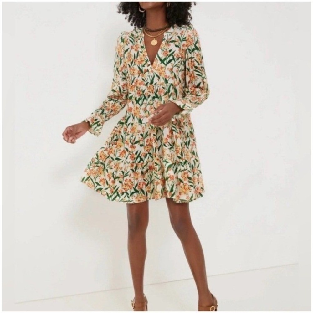 Pomander Place Bermuda Blossom Kenzo Floral Mini Dress Smocked Cuffs Medium